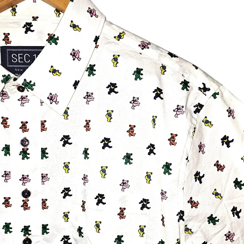 SEC 119 Grateful Dead Dancing Bears Shirt Mens XL White Short Sleeve Button Down - Picture 7 of 11